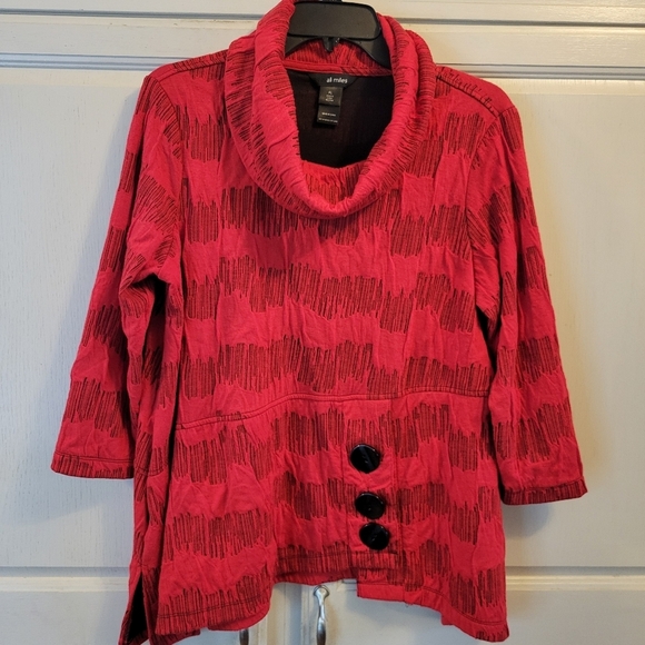 Ali Miles Tops - Ali Miles Textured Red Black Cowl Neck Blouse